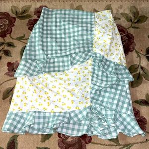 English Factory checkered and lemon midi skirt M